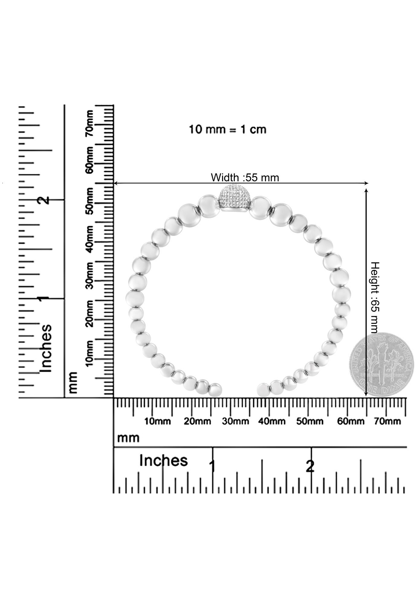 Sterling Silver 1/6 Cttw Diamond Rondelle Graduated Ball Bead Cuff Bangle Bracelet, , alternate image number 5