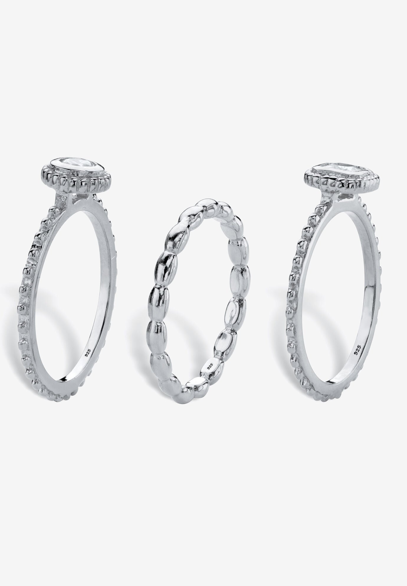 .62 Tcw Sterling Silver Stack 3 Piece Cubic Zirconia Ring Set, , on-hover image number 1