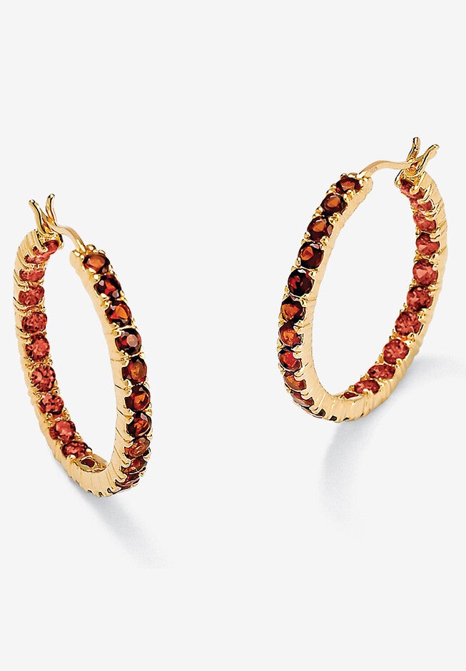 Gold Over Sterling Silver Hoop Earrings (30Mm) Garnet (6 1/4 Cttw) Jewelry, GARNET, hi-res image number null