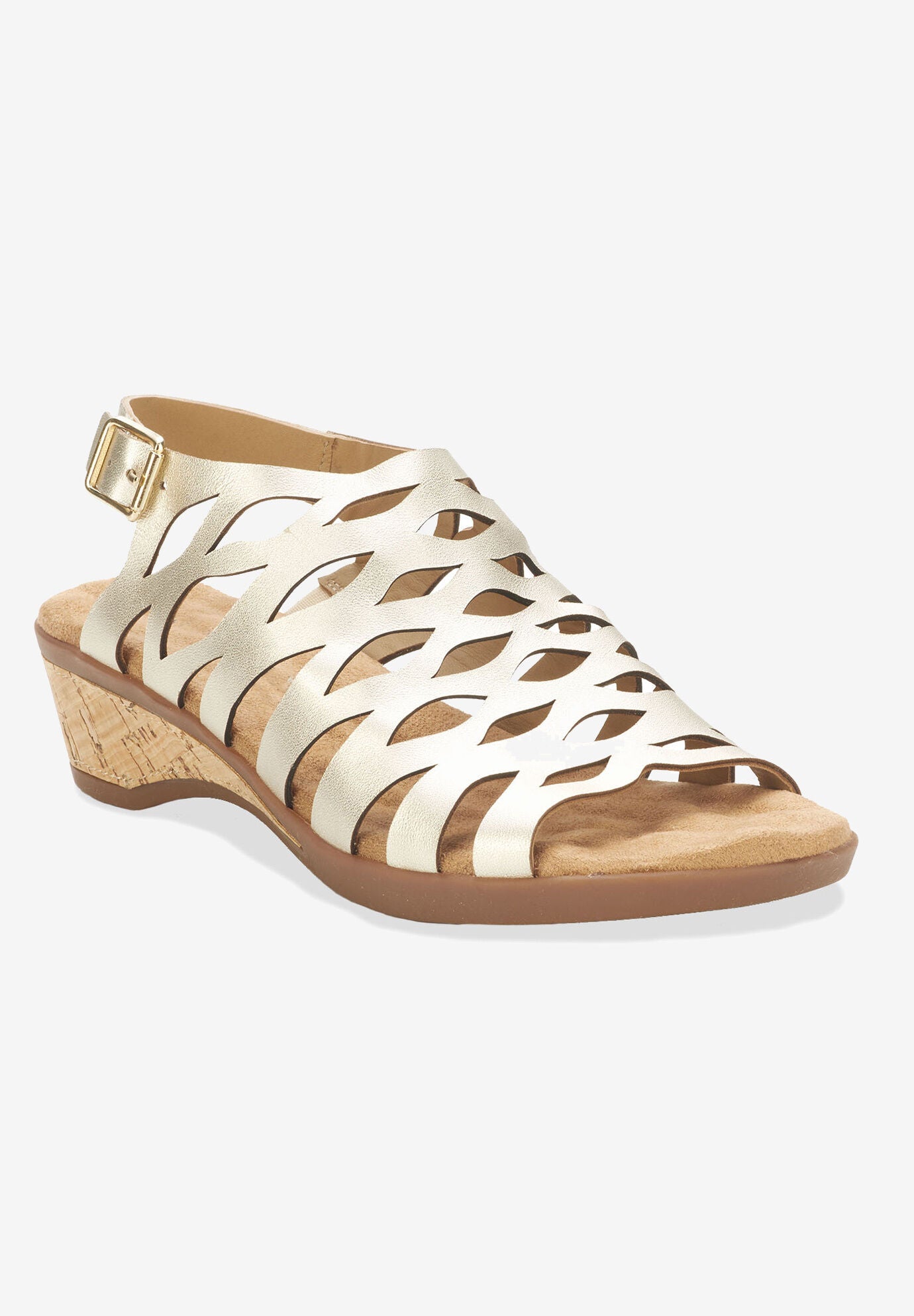 Katia Wedge Sandal, GOLD PLATINO LEATHER, hi-res image number 0