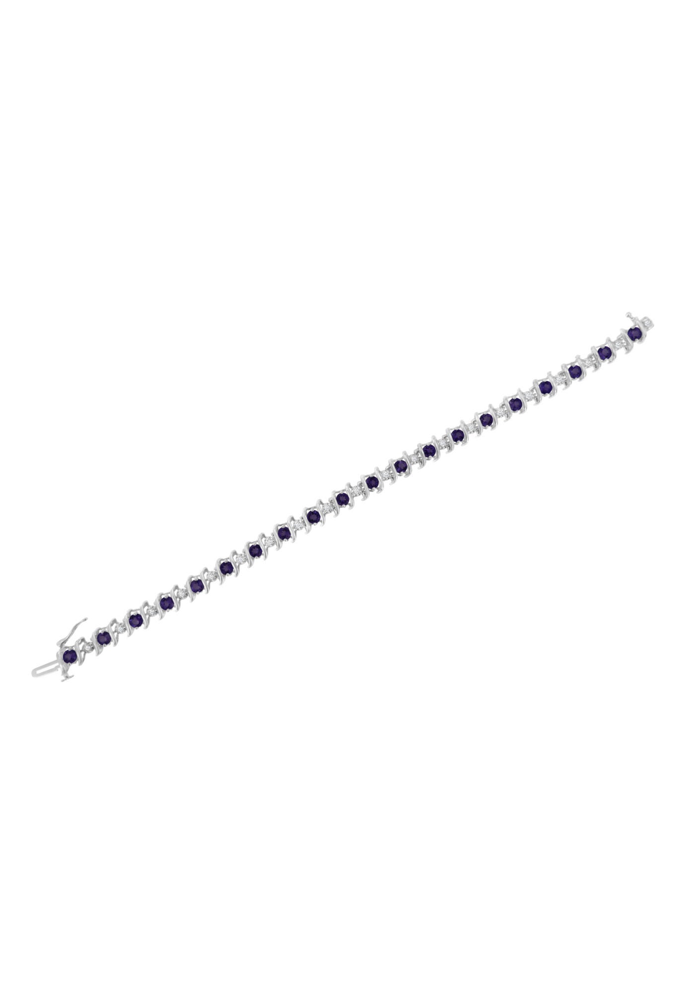 Sterling Silver Gemstone & Round Diamond Tennis Bracelet Purple Amethyst February Birthstone, , alternate image number 4