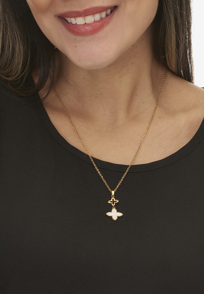 Genuine Mother Of Pearl Gold Ion-Plated Stainless Steel Clover Jewelry Set, , alternate image number null
