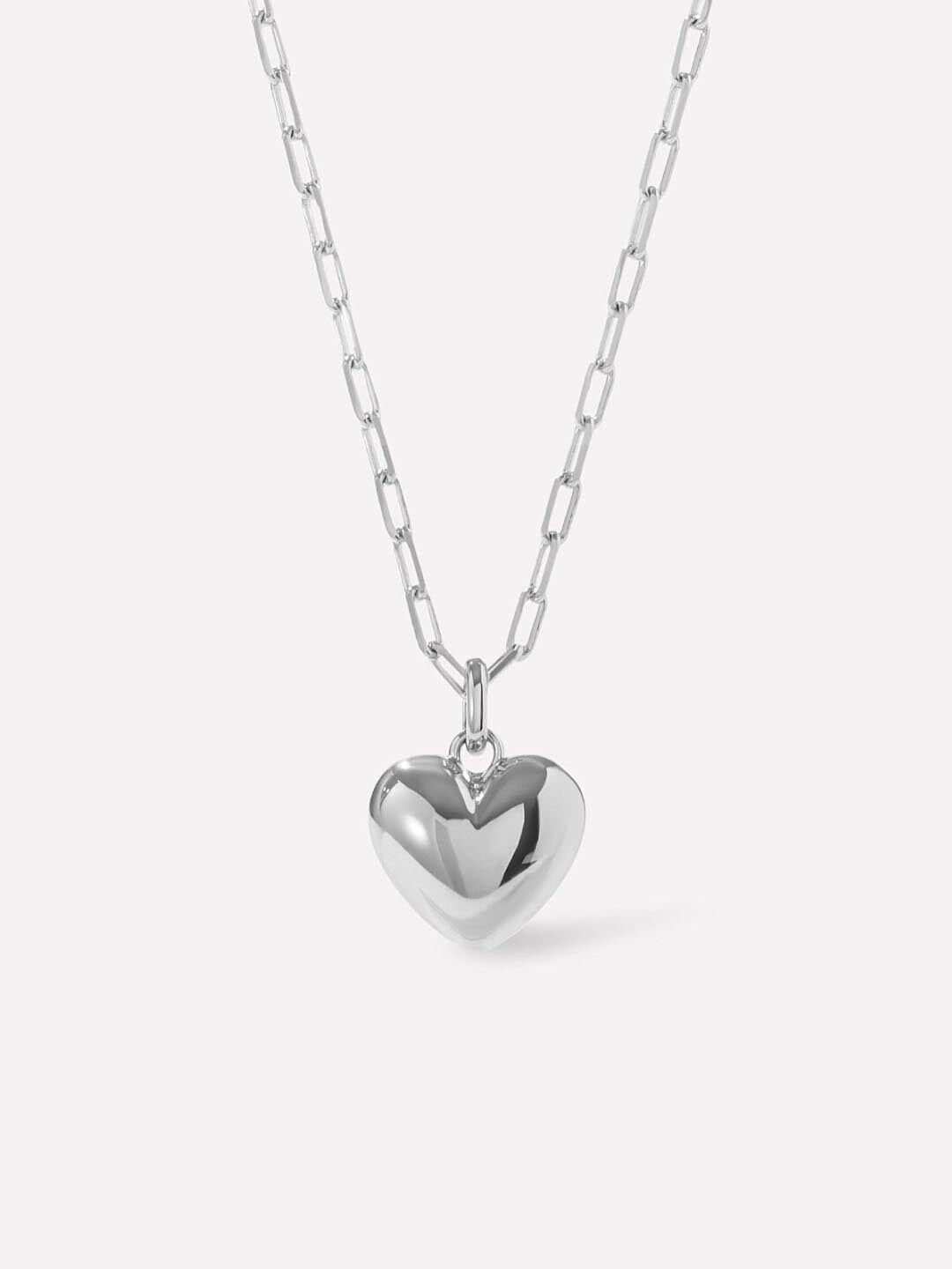 Lev Puffed Heart Necklace, SILVER, hi-res image number 0