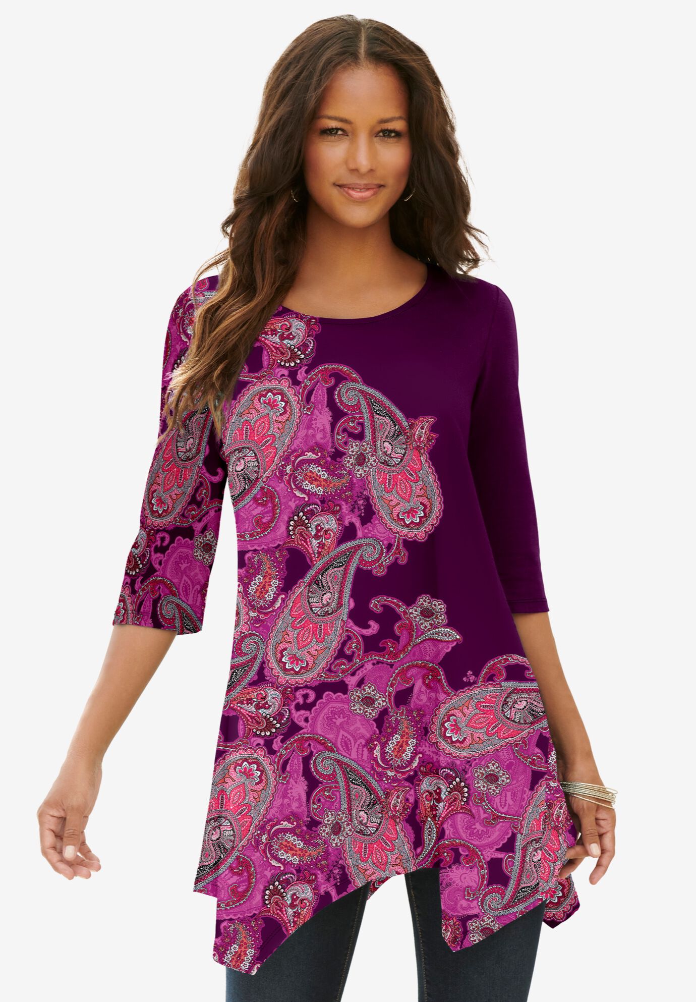Printed Handkerchief Hem Tunic, BERRY ROMANTIC PAISLEY, hi-res image number 0