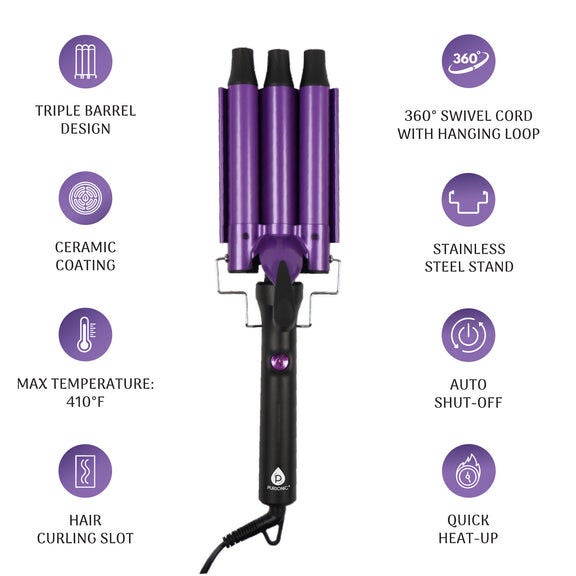 Triple Barrel Hair Curler, PURPLE, alternate image number 1