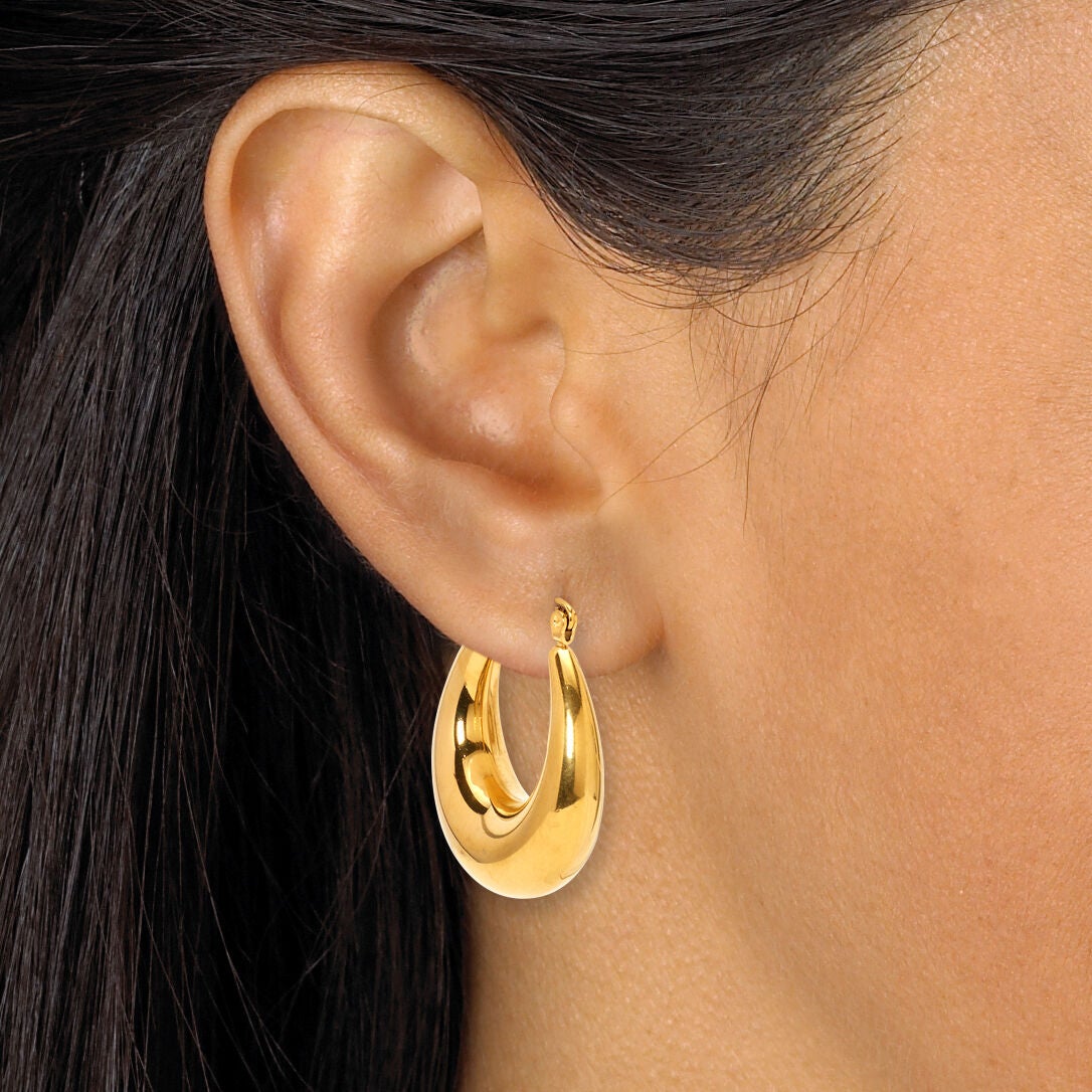 Yellow Gold Ion-Plated Stainless Steel Hoop Earrings, 3-Pair Set, GOLD, alternate image number 4