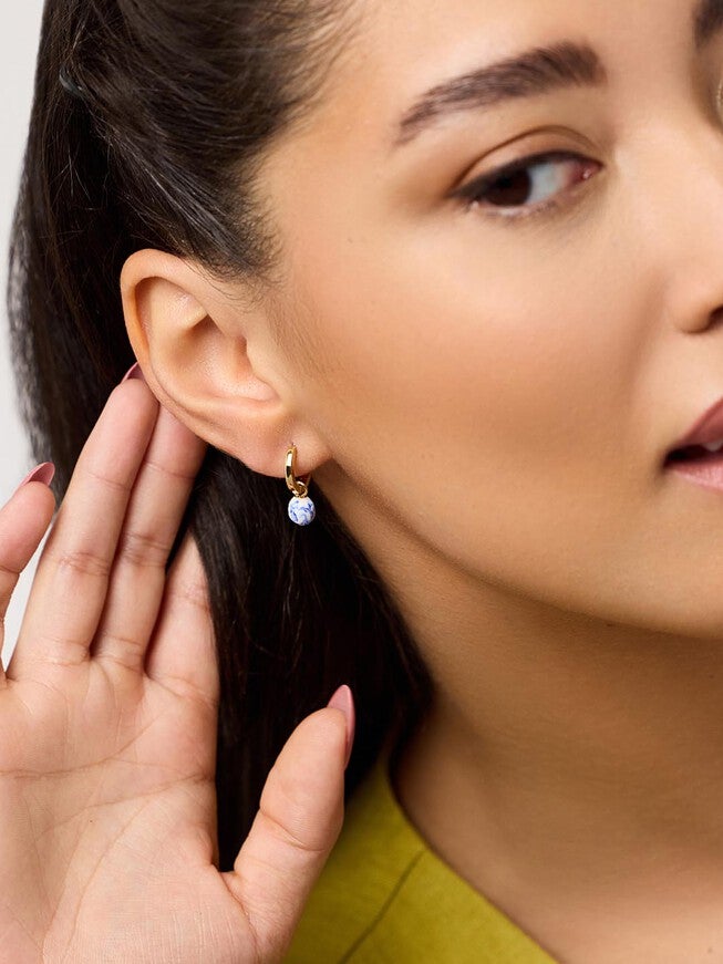 Lainey Marble Blue Gold Drop Earrings, GOLD, alternate image number 3