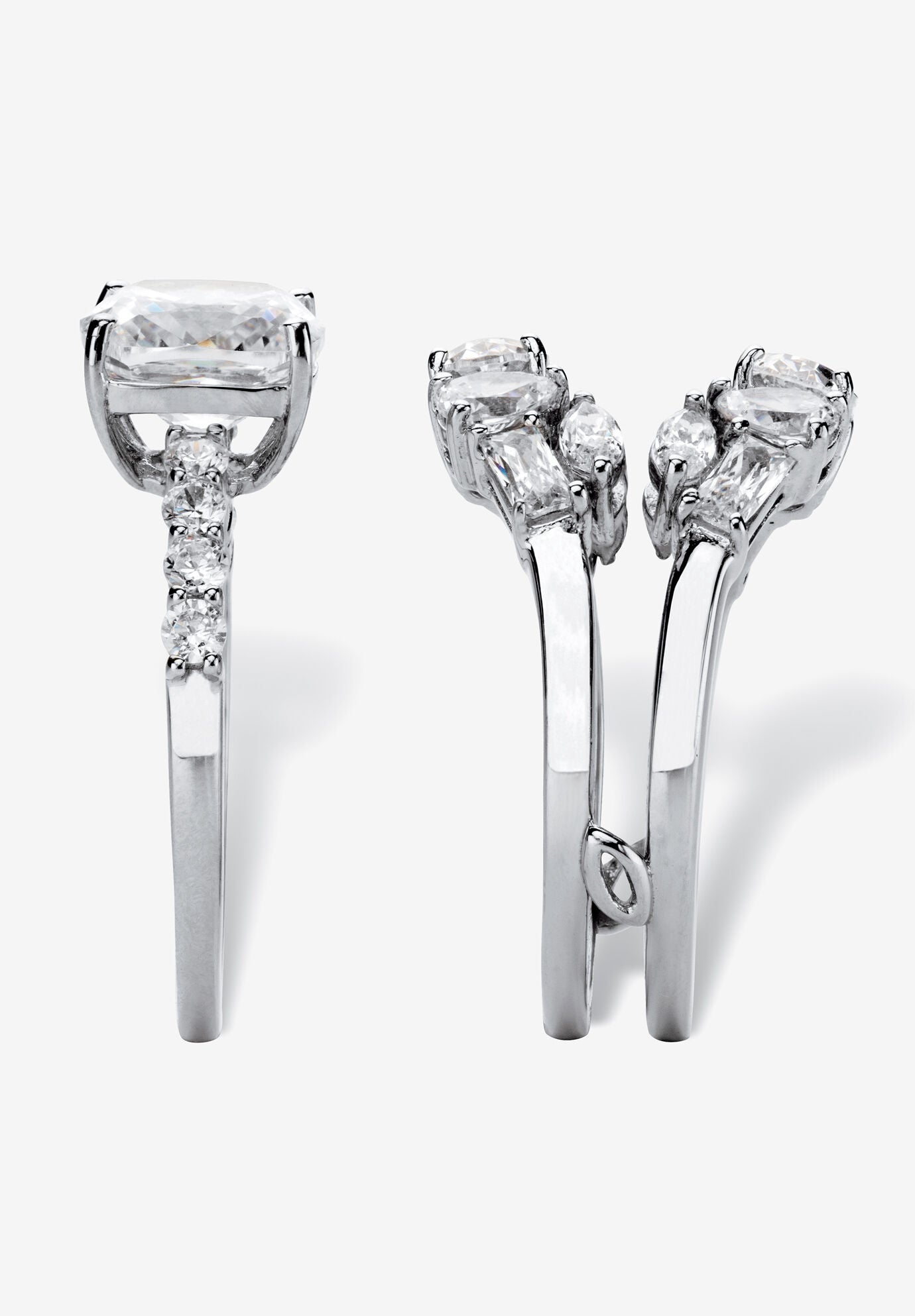 4.56 Tcw Platinum-Plated Sterling Silver Cubic Zirconia 2-Piece Jacket Bridal Ring Set, , on-hover image number 1