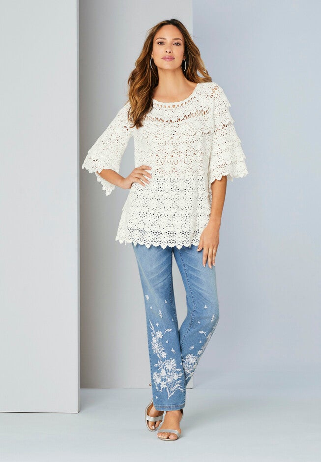 Tiered Crochet Sweater, , alternate image number null