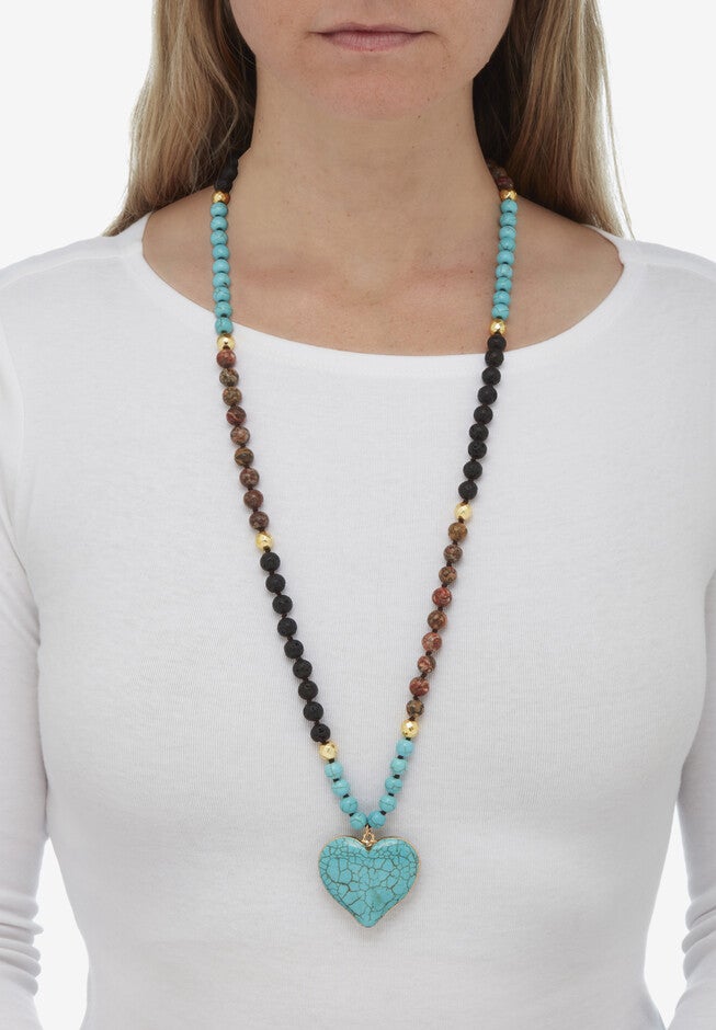 Genuine Turquoise Jasper Heart Pendant Necklace 34 Inch, , alternate image number 2