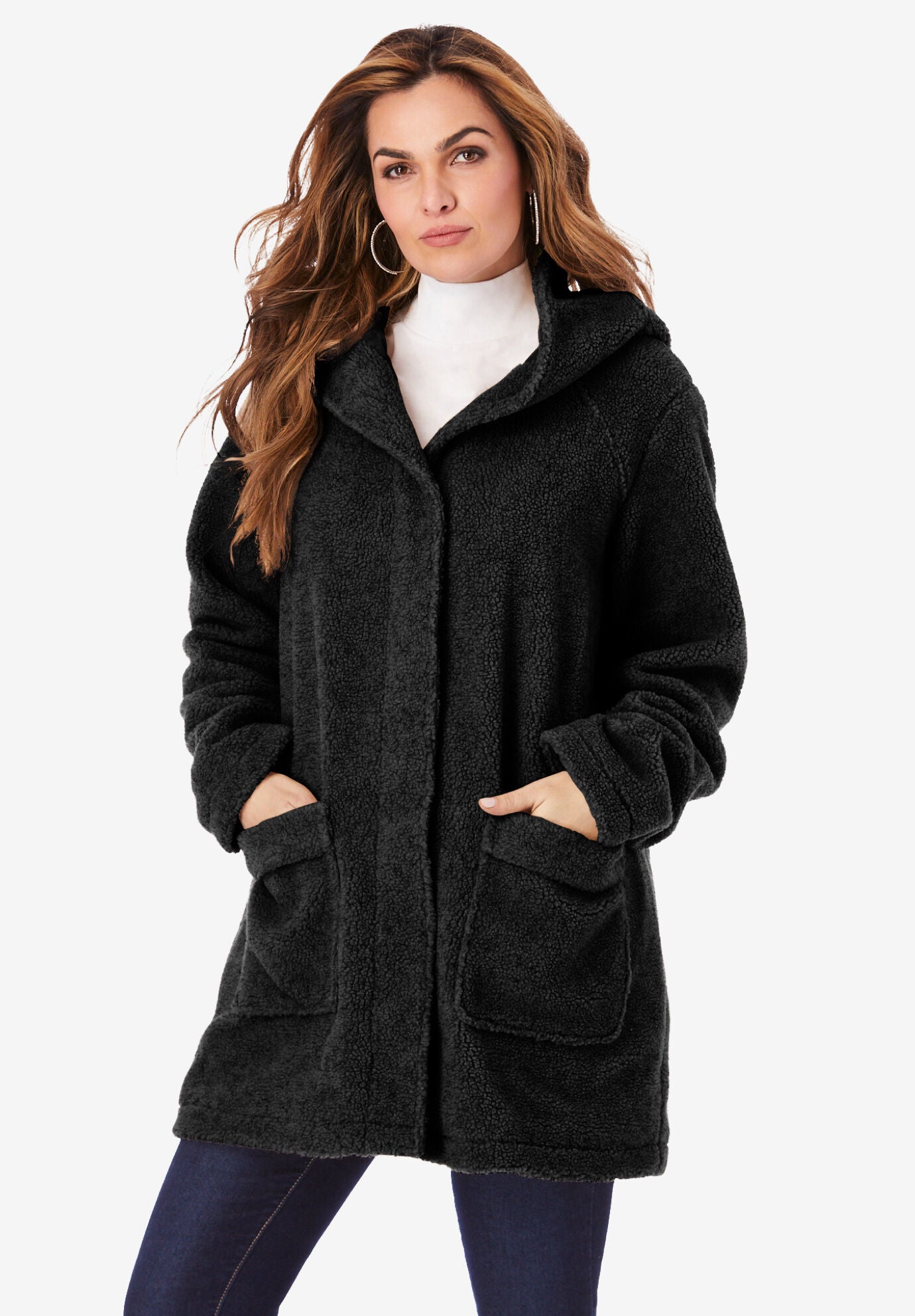 Jessica London Womens Plus Size Long Wool Blend Coat With Faux Fur