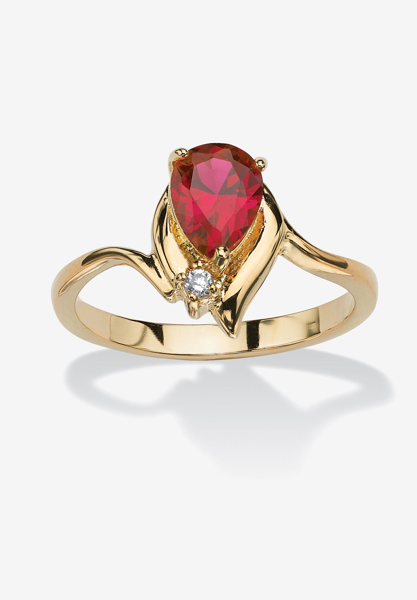 Yellow Gold Plated Simulated Birthstone And Round Crystal Ring Jewelry, RUBY, hi-res image number 0