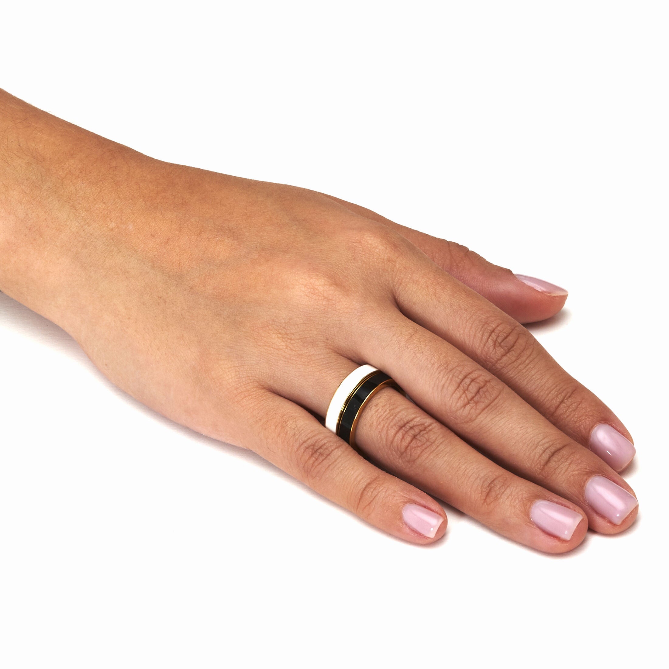 2-Piece Yellow Gold Ion-Plated Stainless Steel Enamel Bands, YELLOW, alternate image number 2