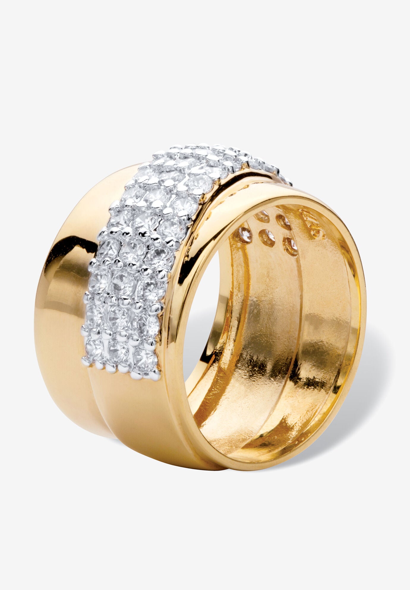 1.49 Tcw Round Cubic Zirconia Gold-Plated Diagonal Wide Ring, , on-hover image number 1