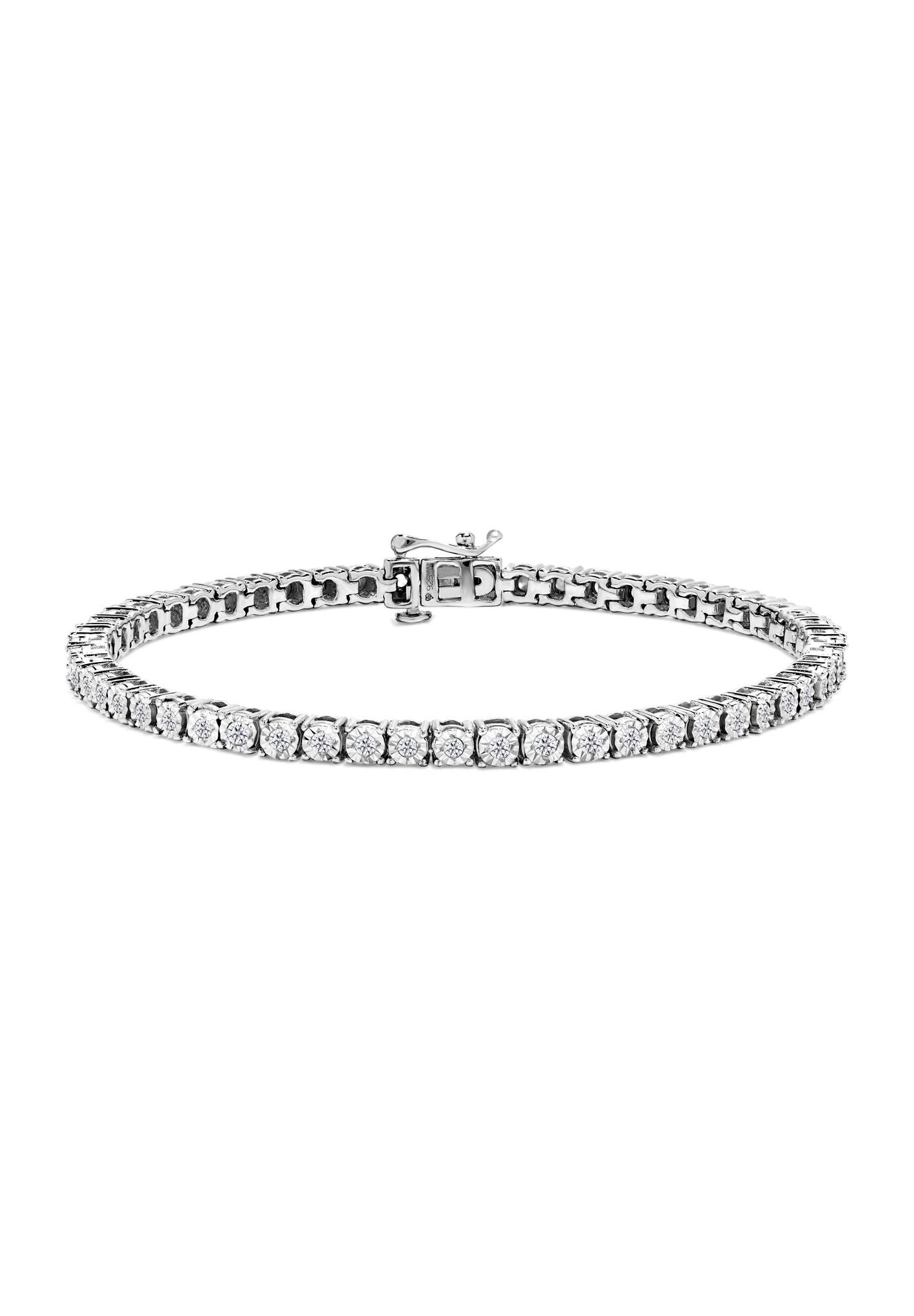 Sterling Silver Miracleset Diamond Round Faceted Bezel Tennis Bracelet 6 inches, WHITE, hi-res image number 0