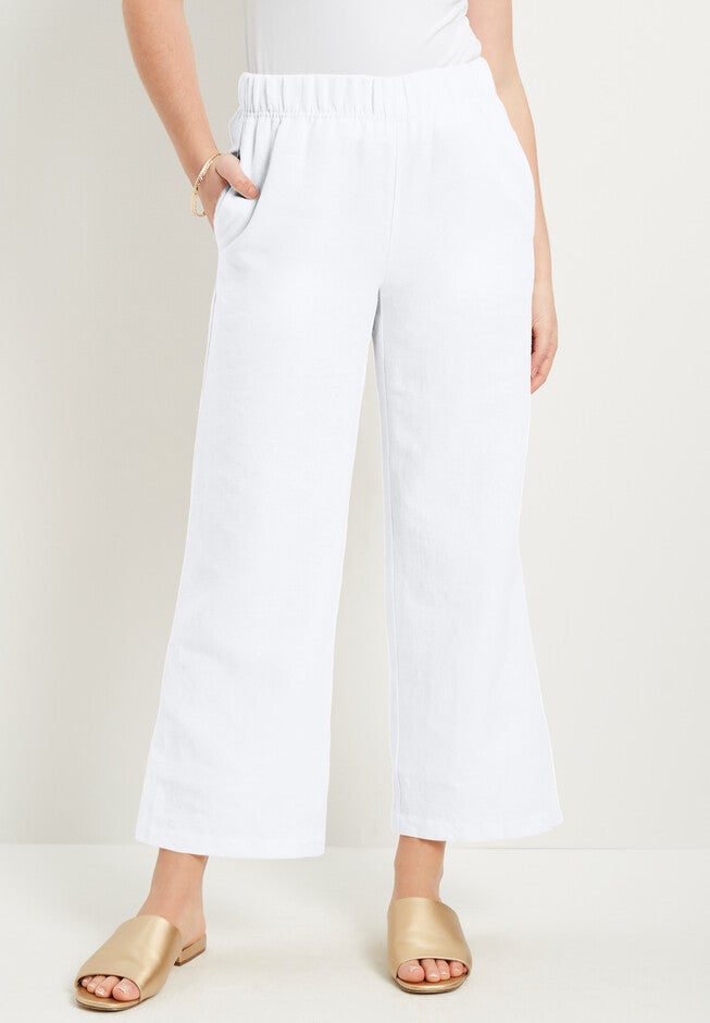 Cropped Wide-Leg Lino Soleil Pant, WHITE, hi-res image number null