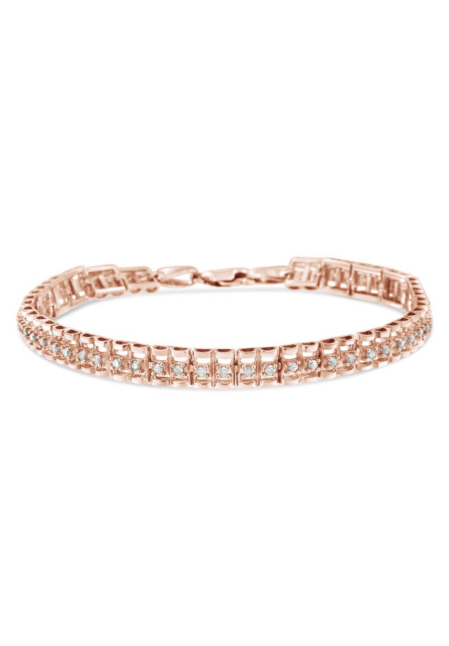 Rose Gold Plated Sterling Silver 1/2 Cttw Diamond Doublelink Tennis Bracelet, , on-hover image number 1