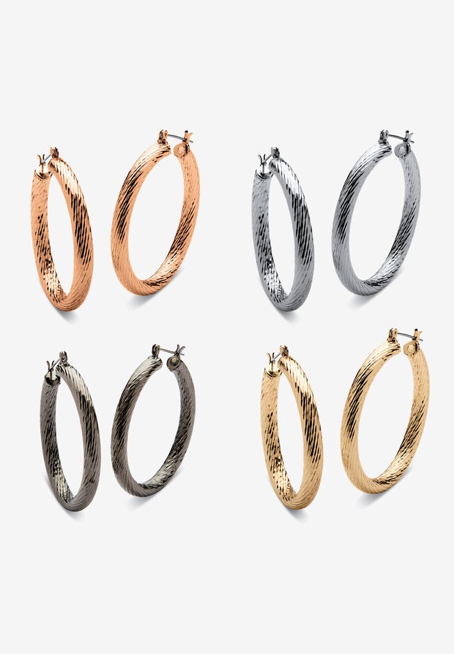 Mutil Colored Plated Hoop Earring 4 Pair Set, MULTI, hi-res image number null