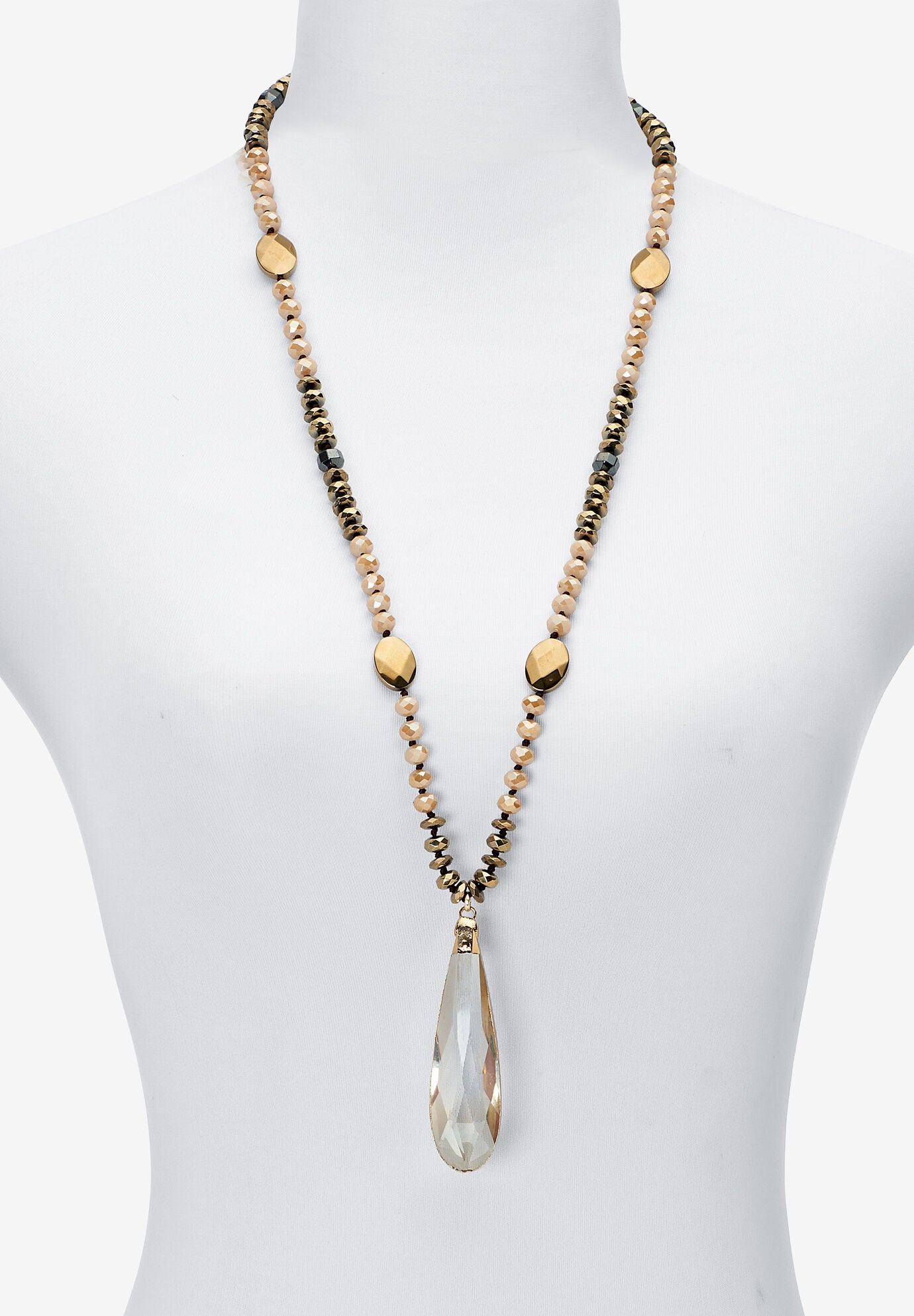 Brown Faceted Crystal Pendant Goldtone Drop Necklace, 32-Inch Length, , alternate image number 2
