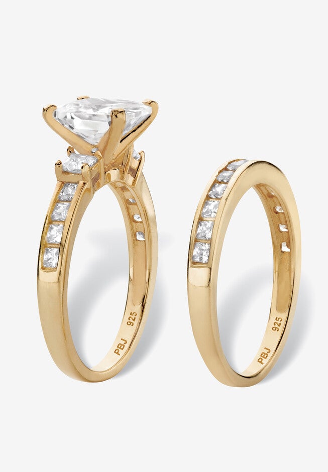 3.62 Cttw 2-Piece 14K Gold Plated .925 Silver Cubic Zirconia Wedding Ring Set, , on-hover image number 1