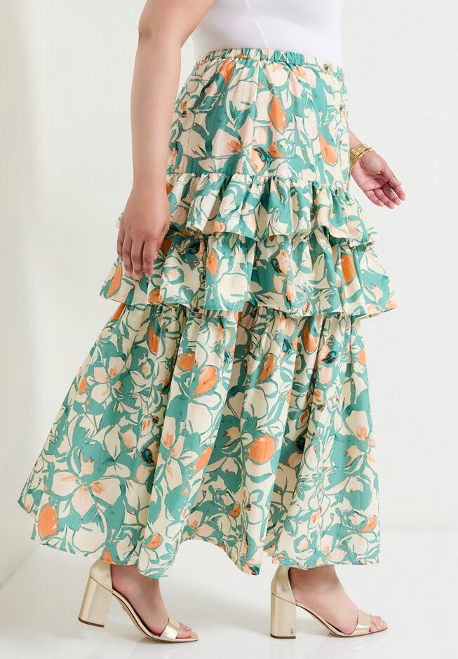 Poplin Tiered Midi Skirt, SPRING GARDEN, alternate image number null