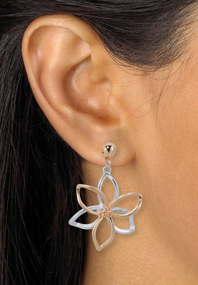 14K Rose-Plated Flower Drop Earring And Necklace Set 36-Inch, , alternate image number null