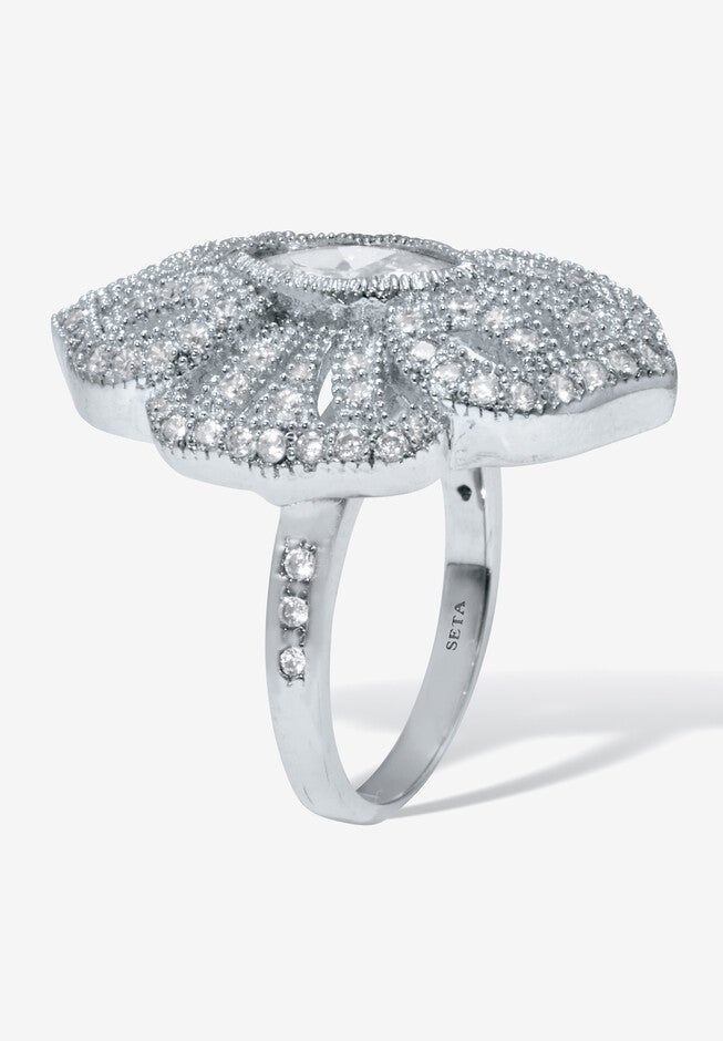 1.52 Tcw Marquise Cut Cubic Zirconia Silvertone Art Deco Ring, , on-hover image number null