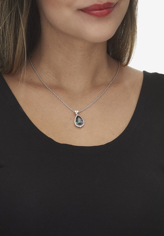 9.09 Tcw Pear Cut Genuine Mystic Fire Topaz And Cz Sterling Silver Necklace, , alternate image number null