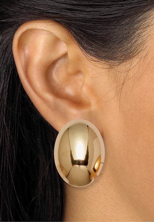 Goldtone Dome Earrings, 30X20Mm, , alternate image number 2