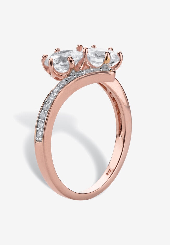 2.20 Cttw. Rose Gold-Plated .925 Silver Round Cubic Zirconia 2-Stone Bypass Ring, , on-hover image number 1