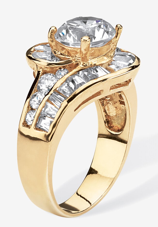 4.79 Tcw Round Cubic Zirconia Bypass Ring In 14K Gold-Plated Sterling Silver, , on-hover image number null