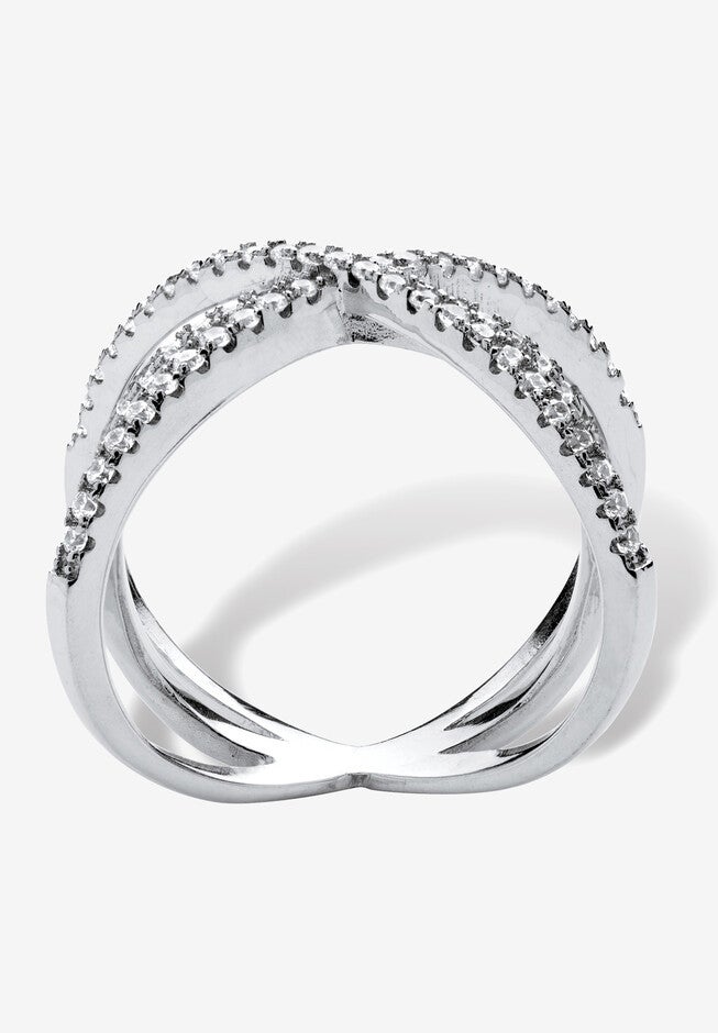 .57 Tcw Cubic Zirconia Sterling Silver Micro Pave Crossover Ring, , on-hover image number null
