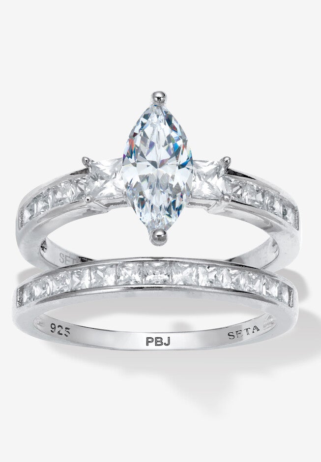 2.34 Tcw Marquise Cubic Zirconia Bridal Ring Set, PLATINUM, hi-res image number 0
