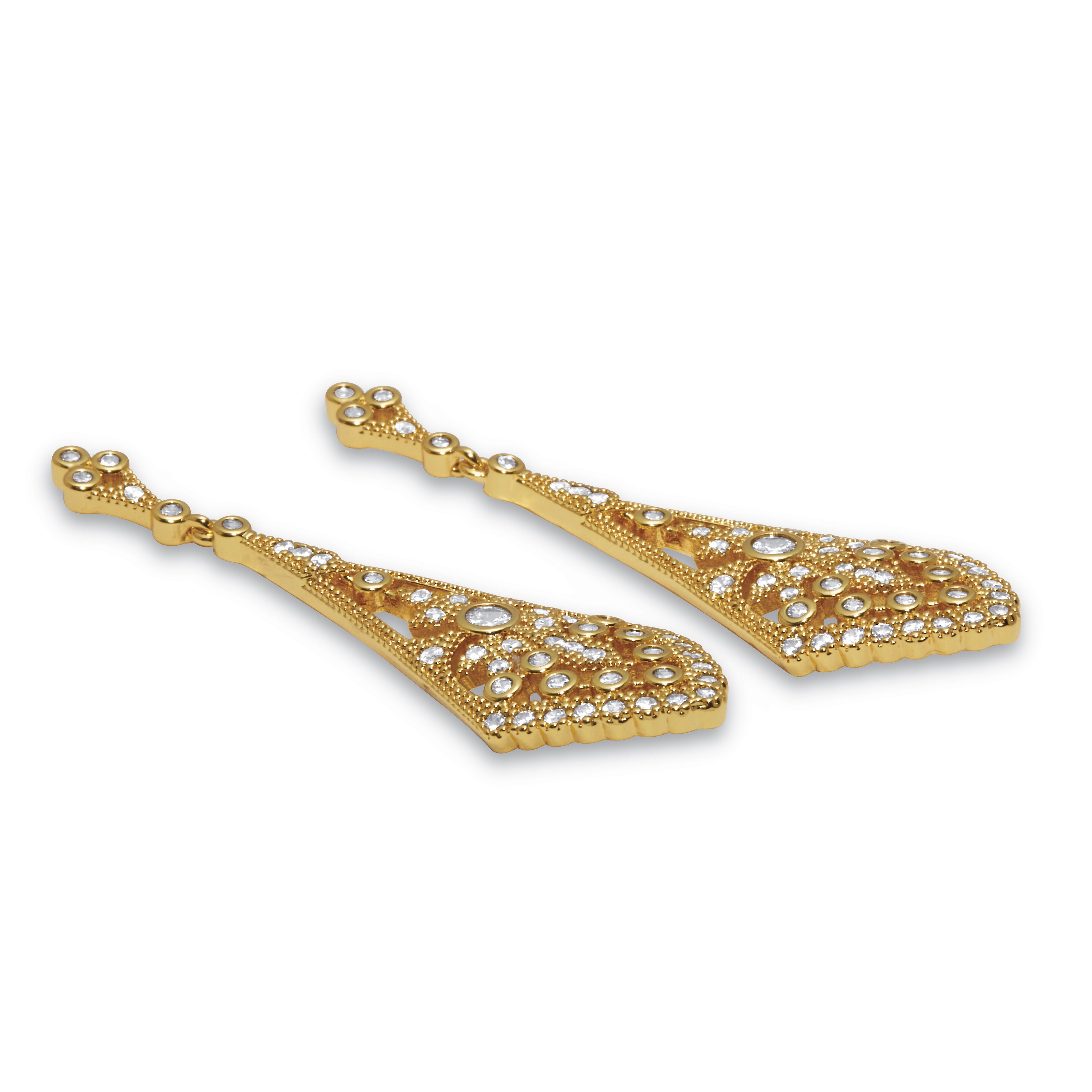 Round Crystal Goldtone Antiqued Drop Earrings, 50x15mm, WHITE, on-hover image number 1