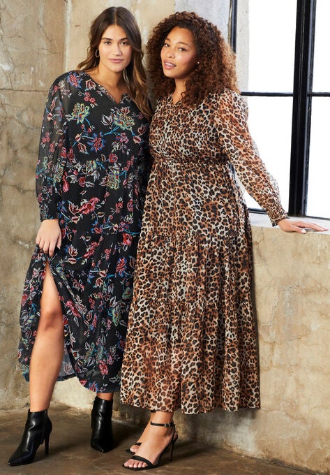 Tiered Maxi Dress, BLACK MULTI FLORAL, hi-res image number null