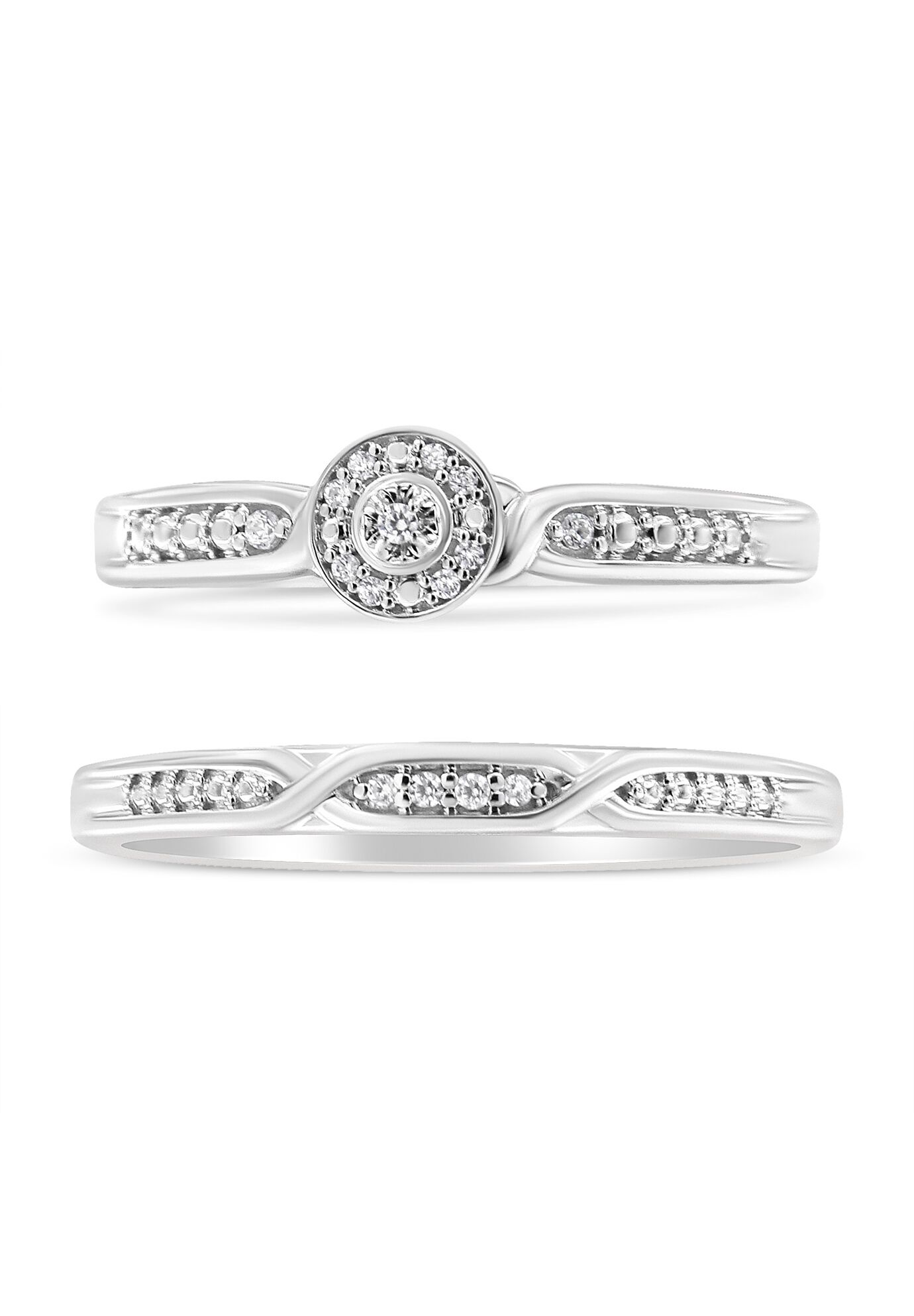Silver Diamond Accent Frame Twist Shank Bridal Set Ring And Band, , on-hover image number 1