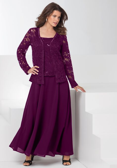 Beaded Lace Jacket Dress, , alternate image number null