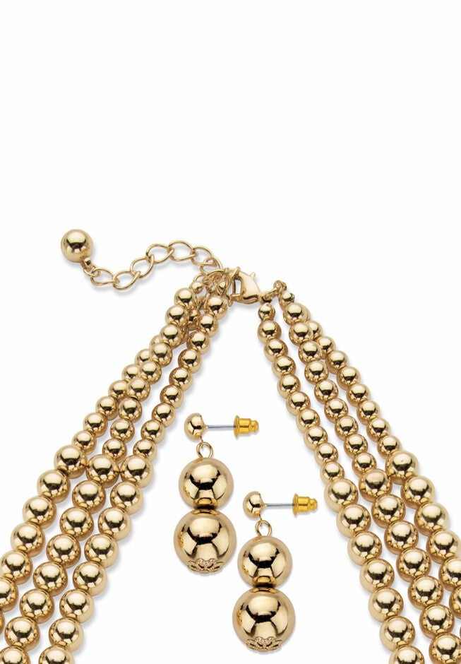 Gold Tone Graduated Bib 17 inches Necklace Set, , on-hover image number null