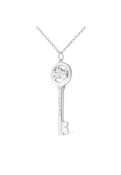 Sterling Silver Diamond Accent Taurus Zodiac Key Pendant Necklace, , alternate image number null