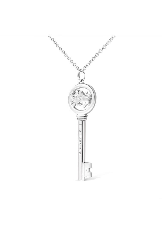 Sterling Silver Diamond Accent Taurus Zodiac Key Pendant Necklace, , alternate image number 2