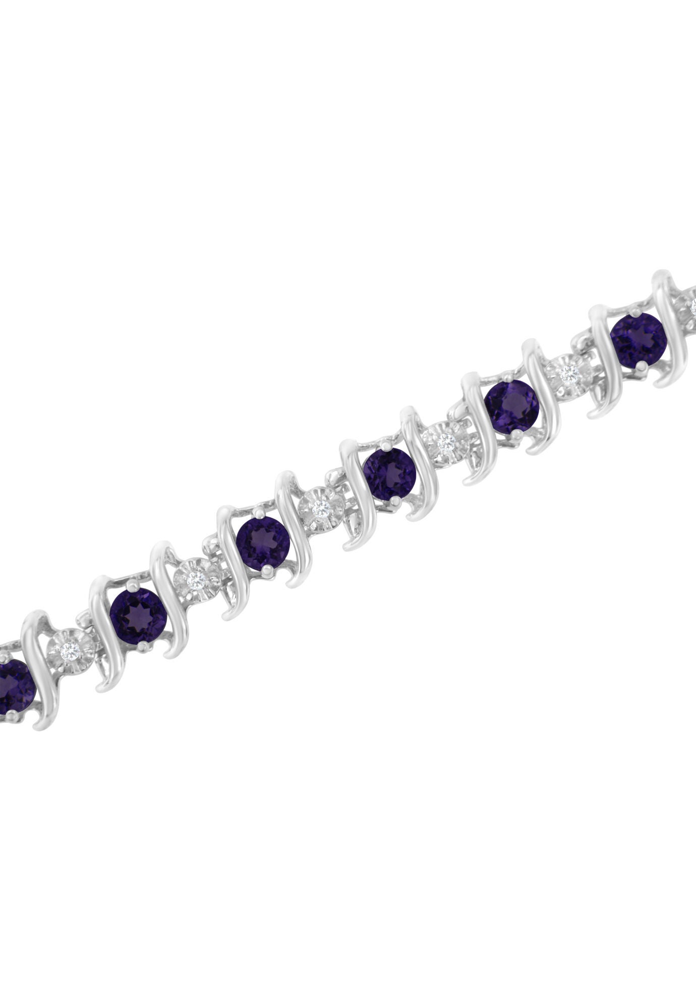 Sterling Silver Gemstone & Round Diamond Tennis Bracelet Purple Amethyst February Birthstone, , alternate image number 3