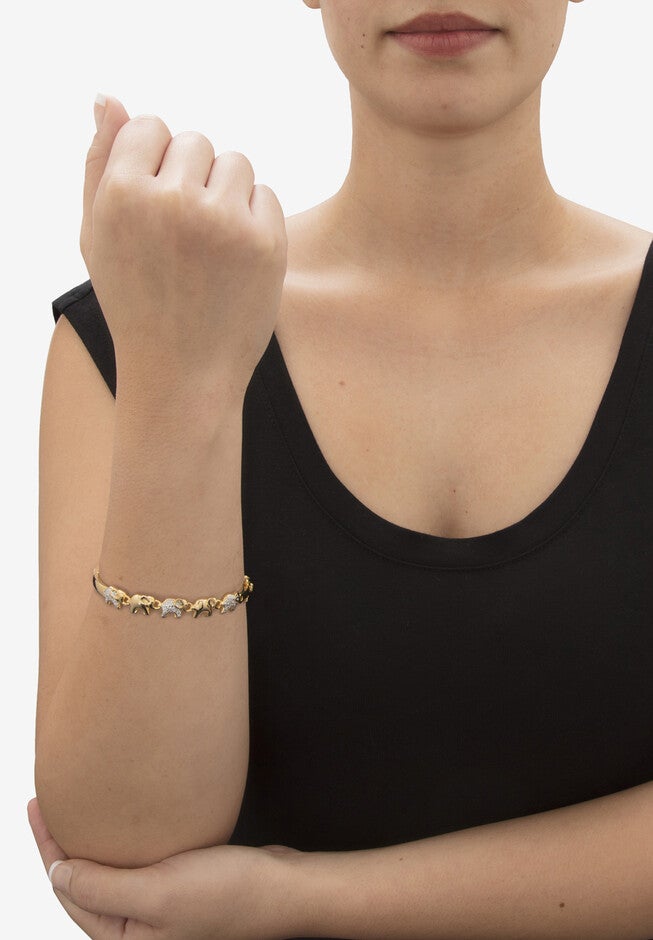 Diamond Accent Gold-Plated Elephant Parade Bangle Bracelet 7 inches, , alternate image number null