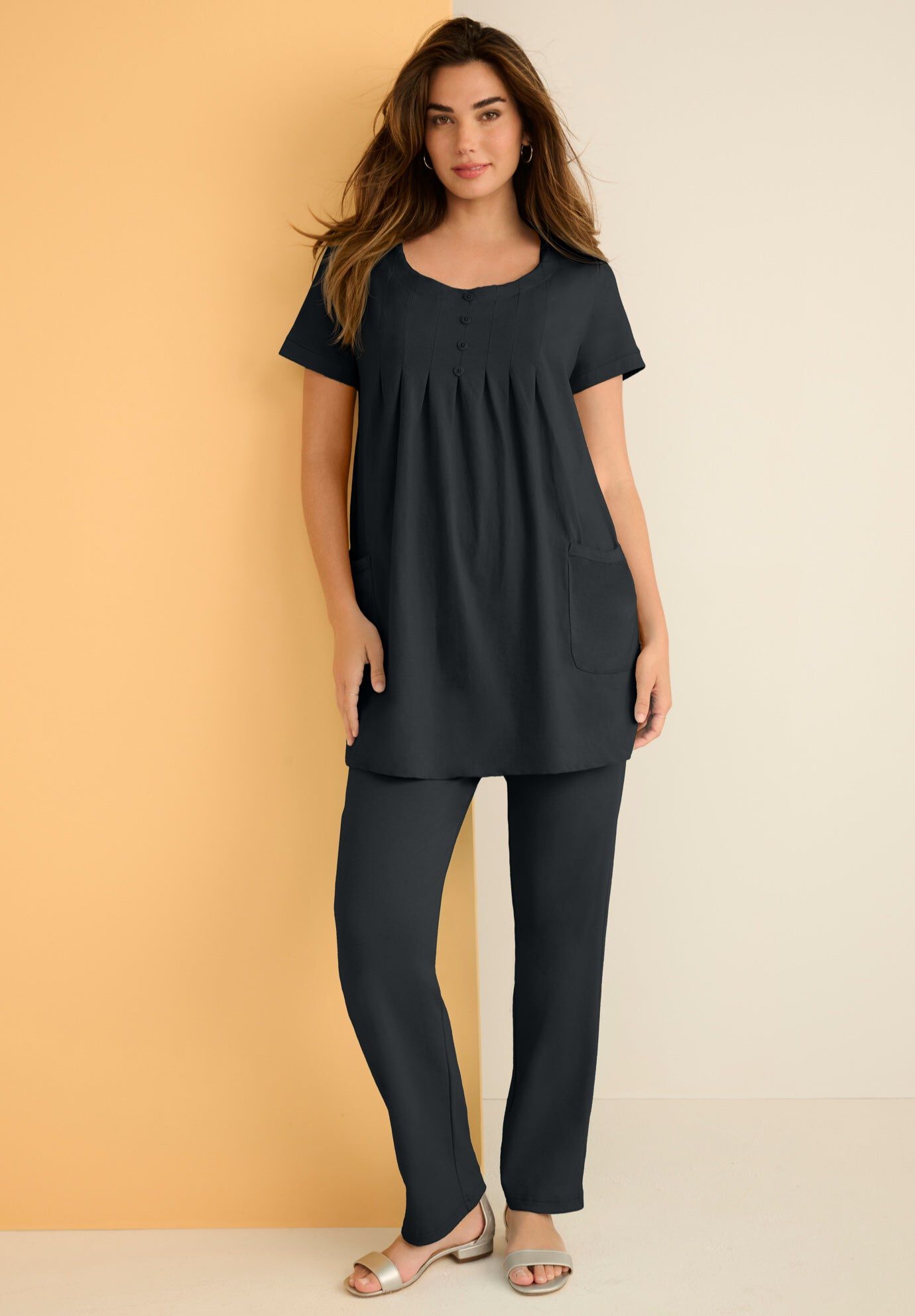 Plus Size Two Pocket Soft Knit Swing Tunic