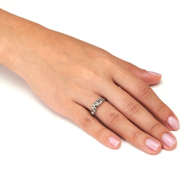 Round Diamond "Mom" Heart Sterling Silver Ring, WHITE, alternate image number null