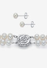 Pearl 3-Piece Earring, Double Strand Necklace And Bracelet Set In Sterling Silver 18", , on-hover image number null