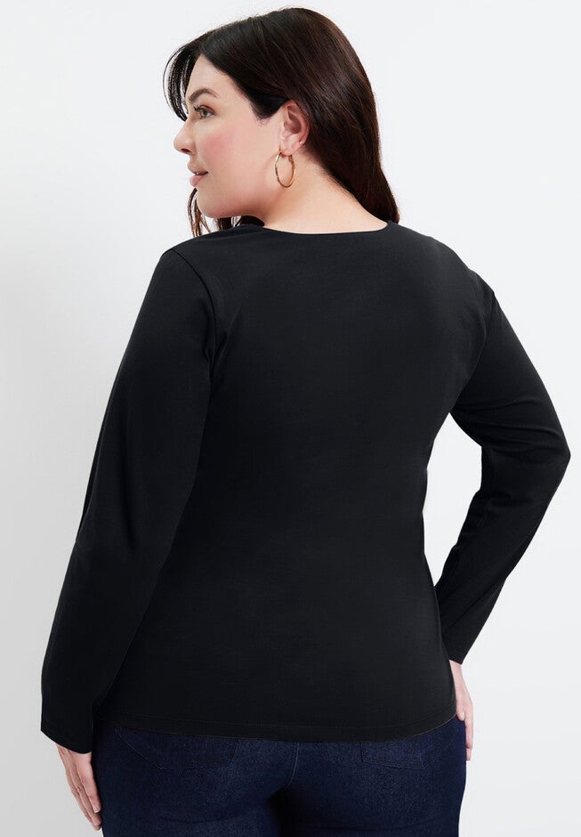 Split-Neck Long-Sleeve One + Only Tee, , on-hover image number null