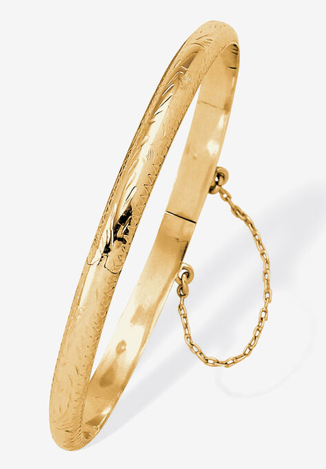 Etched Bangle Bracelet In 18K Yellow Gold Over .925 Sterling Silver 7", GOLD, hi-res image number null