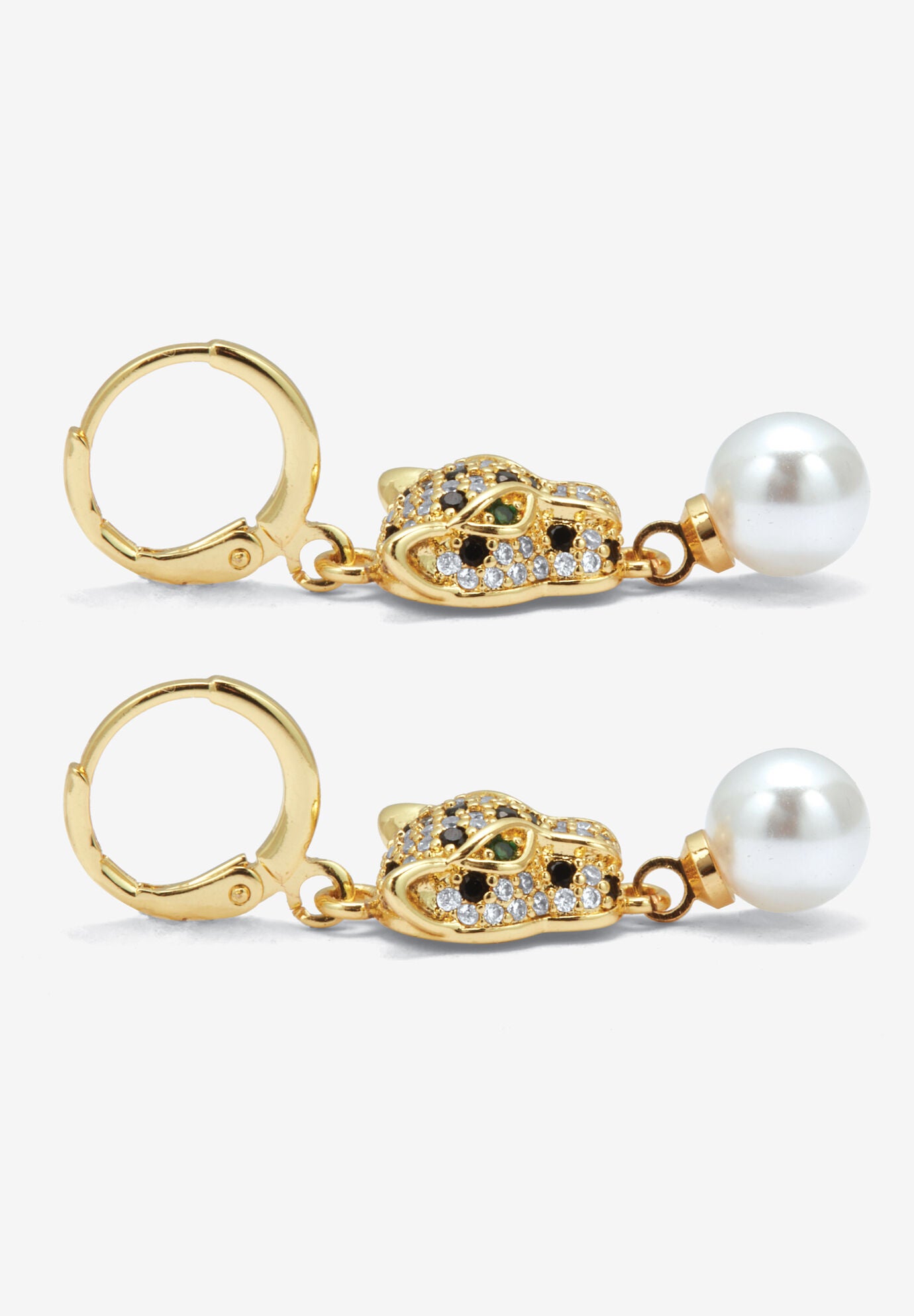 Round Simulated Pearl And Crystal Goldtone Drop Earrings, 22X12Mm, , on-hover image number 1