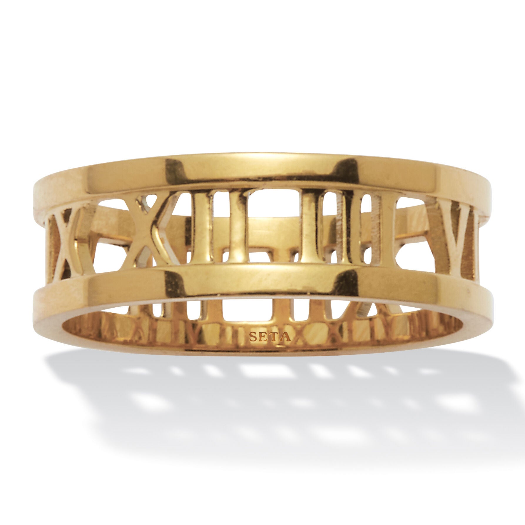 Roman Numeral Gold Ion-Plated Stainless Steel Ring, YELLOW, hi-res image number 0