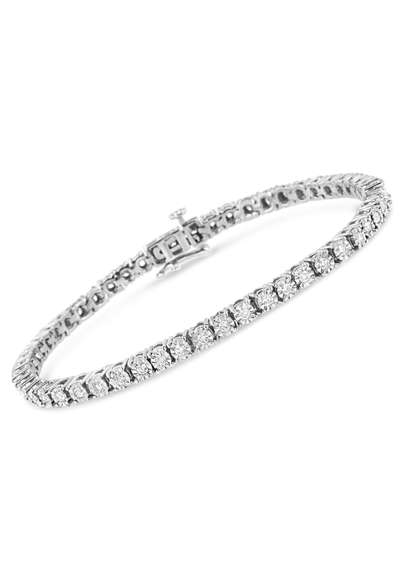 Silver 1.0 Cttw Lab Grown Diamond Illusion-Set Tennis Bracelet - 7.25 inches Inches, , on-hover image number 1